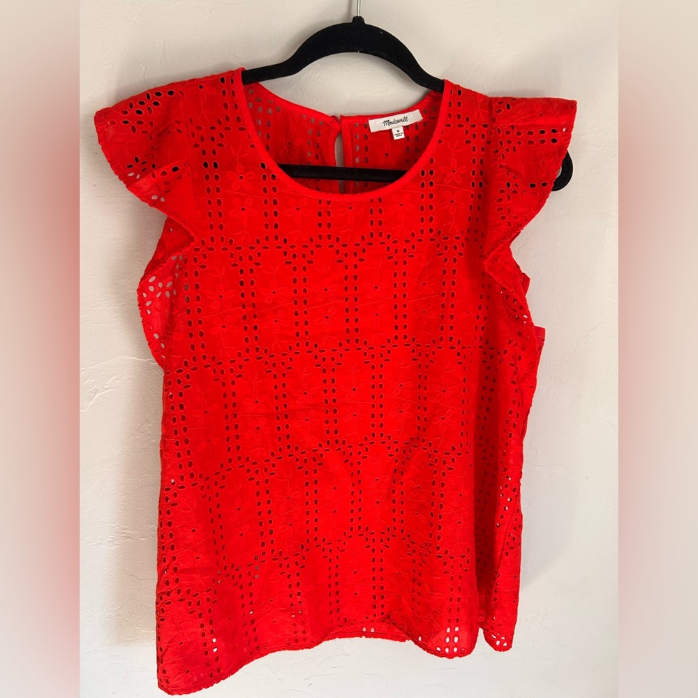 Madewell Scarlet Eyelet Cap Sleeve Blouse